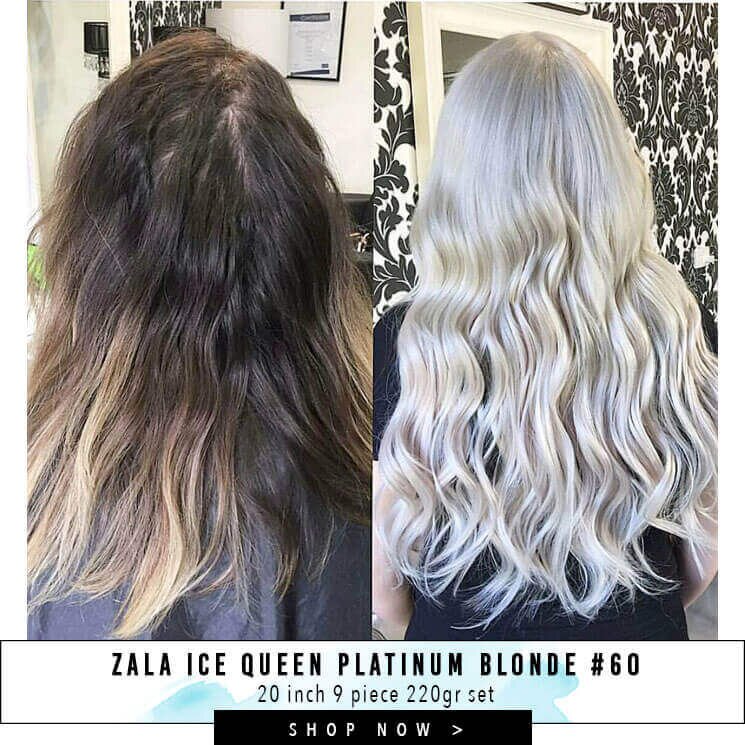 20" Ice Queen Platinum Blonde Hair Extensions Before & After