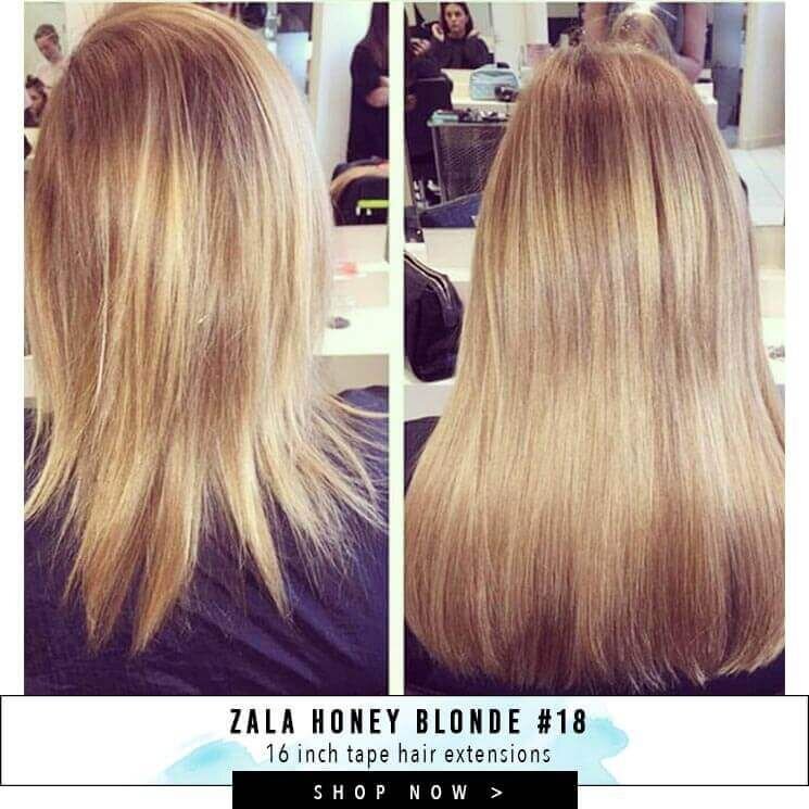 Honey Blonde 16" Hair Extensions Before & After